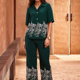 Moda Rapido Women Viscose Rayon Floral Embroidered Shirt With Palazzo-picture-0