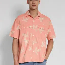 American Eagle Peach Cotton Regular Fit Printed Shirt-image-96