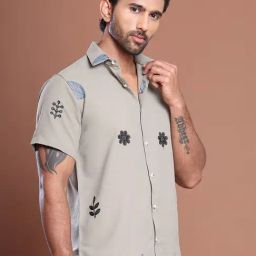 Indian Needle Grey Regular fit Embroidery Shirt-image-89