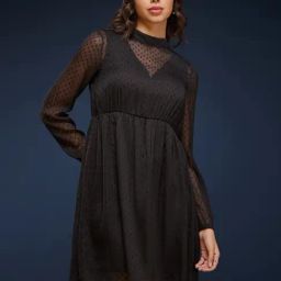 Fablestreet Black Self Design A Line Dress-picture-30