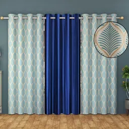 AADI TRADERS Navy Blue Set of 3 Floral Window Curtain-picture-15