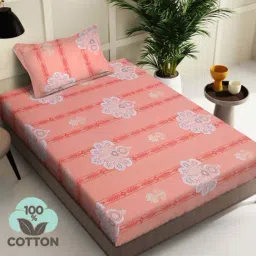 Klotthe Orange 400 TC Cotton Single Bedsheet with Pillow Cover-picture-37