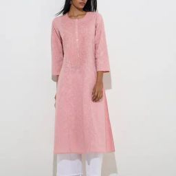 Utsa by Westside Pink Jacquard-Design Cotton A-Line Kurta-image-84