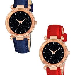 Gopal Shopcart Unisex Pack Of 2 Embellished Dial Analogue Watch GR379RG 12D BLU RED Vel L-image-80