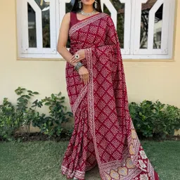 HERE&NOW Ajrak Block Pure Cotton Block Print Saree-45