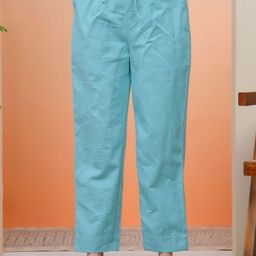 VAASVA JAIPUR Women Relaxed Straight Leg Regular Fit Easy Wash Pleated Trousers-image-15