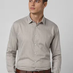 V Dot Men Spread Collar Geometric Printed Cotton Slim Fit Formal Shirt-image-6