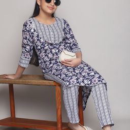 Bholukart Girls Floral Printed Round Neck Straight Kurta With Trousers-image-56