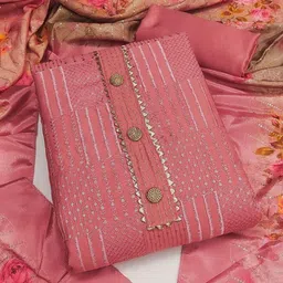 KALINI Geometric Embroidered Chanderi Sequinned Unstitched Dress Material-image-24