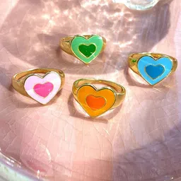 Jewels Galaxy Set Of 4 Gold-Plated Heart Shaped Finger Rings-picture-3