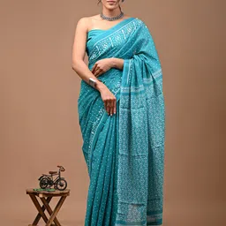 Crafts Moda Polka Dot Pure Cotton Handloom Block Print Saree-16