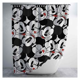 Sassoon Waterproof Mickey Print Bathroom Curtain With 12 Hooks - Multicolor-26