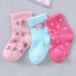 Cute Walk by Babyhug Ankle Length Anti-Bacterial Socks Multi Pattern Pack Of 3 - Multicolor-97