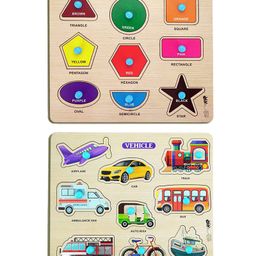 Enorme Mini Wooden Shape , Colors and Vehicles Puzzle with Knobs Multicolour - 18 Pieces-11