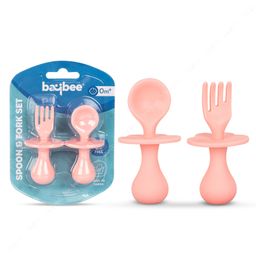 Baybee Silicone Baby Feeding Spoon & Fork Set Non-Toxic BPA Free Training Feeding Spoon Set for toddlers - Pink-11