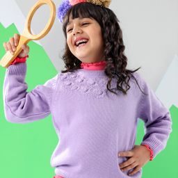 Babyhug 100% Acrylic Full Sleeves Sweater With Cable Knit Floral Design - Purple-picture-13