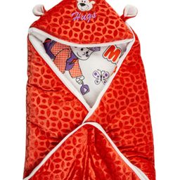 Babyzone Hooded Embroided Text AC Blanket Cum Mild Winter Blanket - Red-image-56