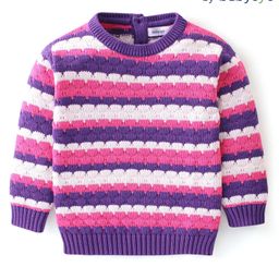 Babyoye 100% Cotton Eco Conscious Full Sleeves Sweater Stripes Design- Pink & Purple-image-37