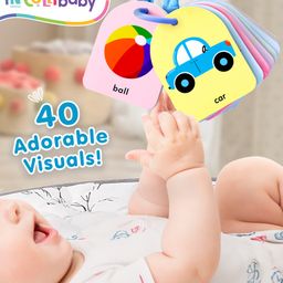 Intellibaby Premium First Visual Brain Cards Mobile Ring & Velvet  Ribbon| Sensory Development | 40 Multicoloured Visuals|Travel, Tummy Time Toy-18