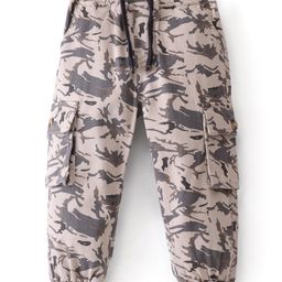 Babyhug Cotton Spandex Full Length Trouser With Camouflage - Beige-image-44