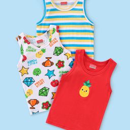 Babyhug 100% Cotton Sleeveless Striped Sando Trophy Print Pack of 3 - Multicolour-image-87