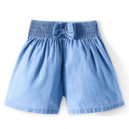 Babyhug  Cotton Knit Mid Thigh Length Denim Washed Shorts With Bow Applique - Blue-image-88