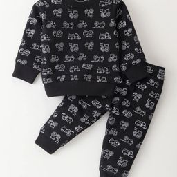 Bodycare Cotton Knit Full Sleeves Night Suit With Vehicles Print - Black-image-10
