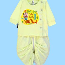The Peppy Tend Diwali Theme 100% Cotton Full Sleeves Cant Keep Calm Its My First Diwali Text Printed Kurta & Dhoti Set - Yellow-picture-43