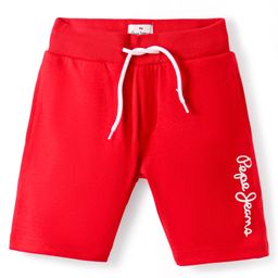 Pepe Jeans Cotton Elastane Woven Above Knee Length Shorts With Brand Print - Red-image-21