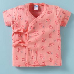Tango Single Jersey Knit Half Sleeves Jhabla With Bunny Print - Peach-20