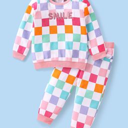 Babyhug Interlock Knit Full Sleeves T-Shirt & Lounge Pant Set With Checks - White-image-47