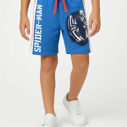 Pine Kids Marvel Terry Knit Cut & Sew Knee Length Shorts With Spider-Man Graphics & Piping Detailing- Blue-image-77