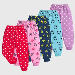 KUCHIPOO Pack Of 5 Polka Dots & Pandas Printed Pajamas - Pink Blue Red Magenta & Purple-picture-2