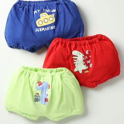 Bodycare Cotton Knit Trunks With Animal Print Pack Of 3 - Light Green Red & Navy Blue-image-6
