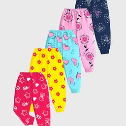 KUCHIPOO Cotton Blend Pack Of 5 Floral & Hearts Printed Pajamas - Pink Yellow Blue & Magenta-image-24