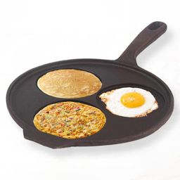 The Indus Valley Pre-Seasoned Cast Iron Uttapam Tawa | Induction Friendly | Naturally Nonstick, 100% Pure & Toxin-Free, No Chemical Coating (3 Pit, 23cm)-2