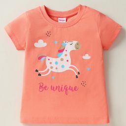 Tango Single Jersey Half Sleeves T-Shirt with Be Unique Text Print - Coral-image-4