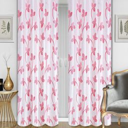 Aura Pink & White Set of 4 Floral Door Curtain-14