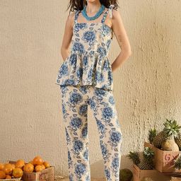 SANSKRUTIHOMES Floral Printed Pure Cotton Top & Trouser Co-Ord Set-picture-51