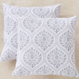 Home Centre Fiesta Grey & White 2 Pieces Ethnic Motifs Square Cushion Covers-image-34