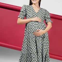 angloindu Print Maternity A-Line Midi Dress-picture-51