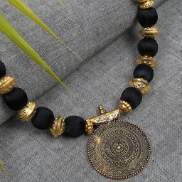 AKSHARA Black & Gold-Toned Statement Handcrafted Brass Necklace-image-88