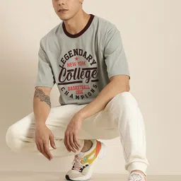 DILLINGER Men Grey & Black Sports Printed Drop-Shoulder Sleeves Pure Cotton Oversized T-shirt-image-30