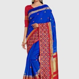 Mimosa Royal Blue Embroidered Sarees With Blouse-picture-32