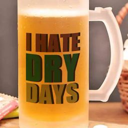 Gathari I hate Dry Days Quote White Glass Beer Mug with Handle 470 ml-image-57