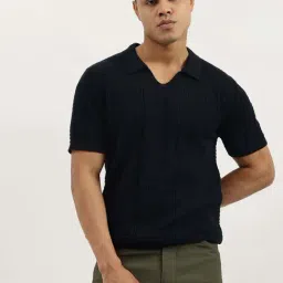 United Colors Of Benetton Navy Cotton Regular Fit Self Pattern Polo T-Shirt-picture-13