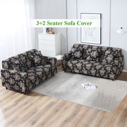 HOKIPO Black Damask Print 5 Seater Fully Covered Stretchable Sofa Cover-image-26