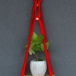 Gathari Macram¿ Red Pine Wood Wall Hanging Shelf-picture-0