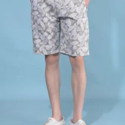 Crimsoune Club Grey Cotton Slim Fit Floral Print Shorts-picture-11