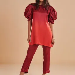 Dorabi Rosalia Dyed Round Neck Puffed Sleeves Top With Trouser-picture-49